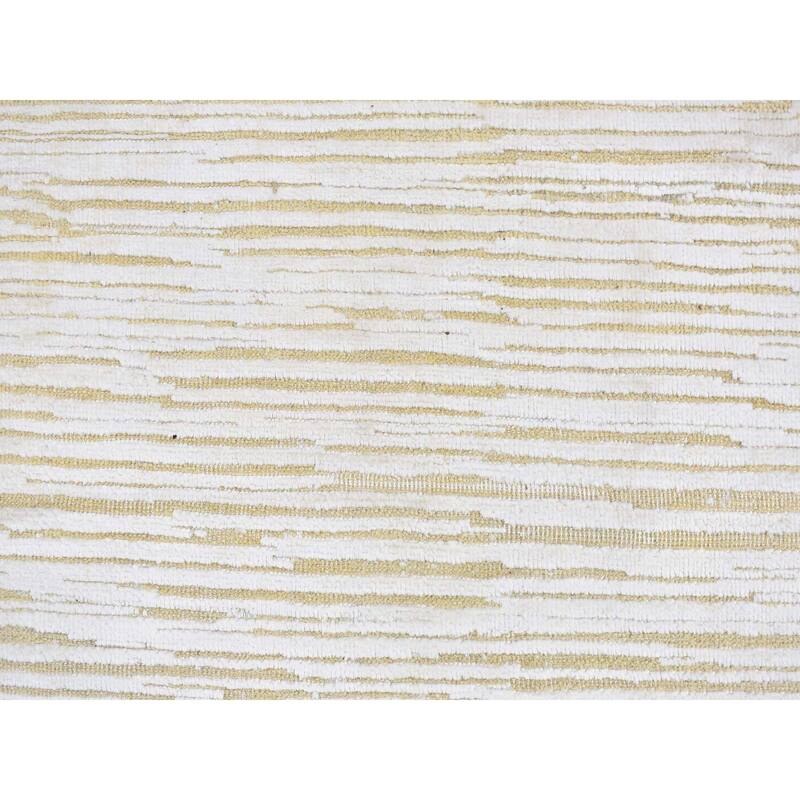 Shahbanu Rugs Ivory Silk with Textured Wool Tone on Tone Gabbeh Design